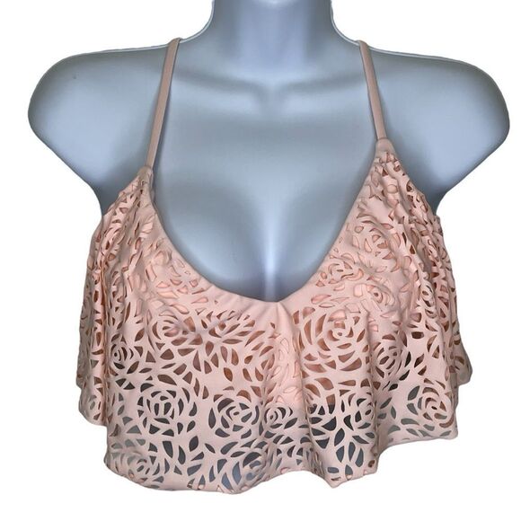 Xhiliration Laser Rosette Cutout Bikini Top Peach Size XLarge - Picture 1 of 12